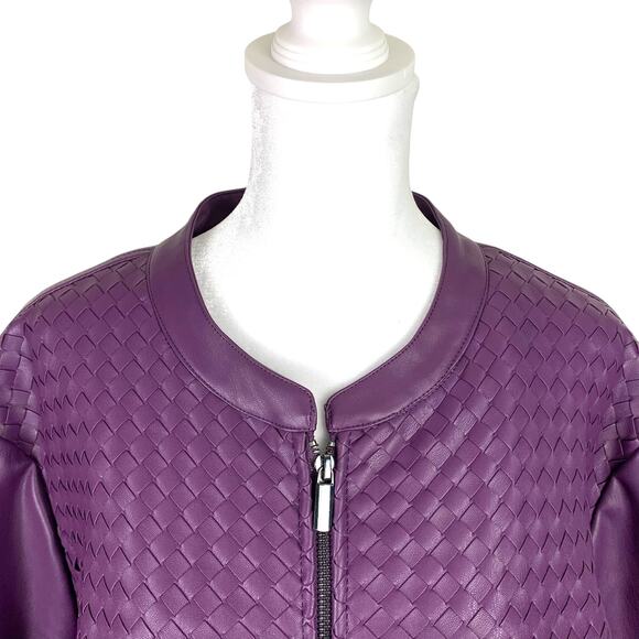 Colleen Lopez Womens 2XL Purple Faux Leather Knit Sides Zip Up Jacket - Picture 10 of 13